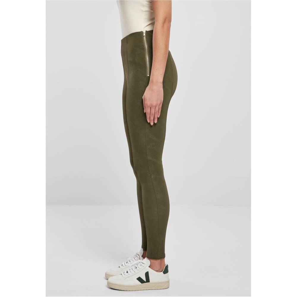 Urban Classics - Washed Faux Leather Skinny fit broek - Olijfgroen